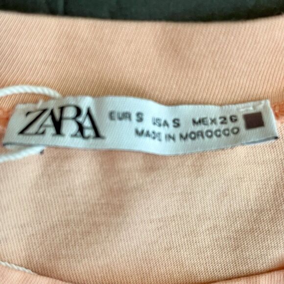 Zara Ruffle Short Sleeve Graphic Logo T Shirt Pastel Womens S Orange Peach Girly - Picture 4 of 7